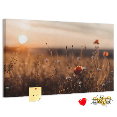 Tablero de corcho decorado Campo dorado de amapolas al atardecer