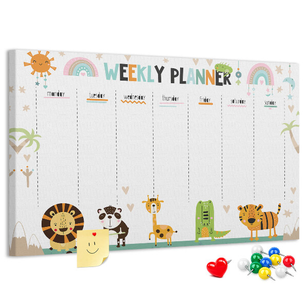 Tablero de anuncios planificador semanal colorido con animales