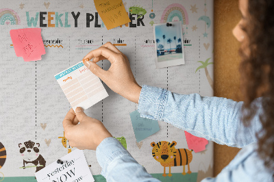 Tablero de anuncios planificador semanal colorido con animales
