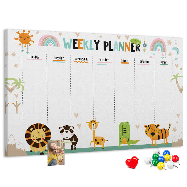 Tablero de anuncios planificador semanal colorido con animales