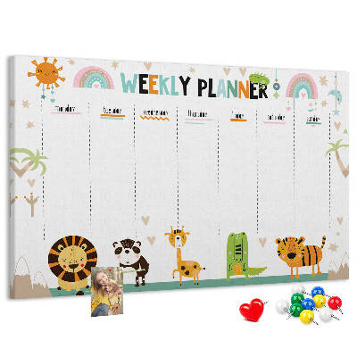 Tablero de anuncios planificador semanal colorido con animales