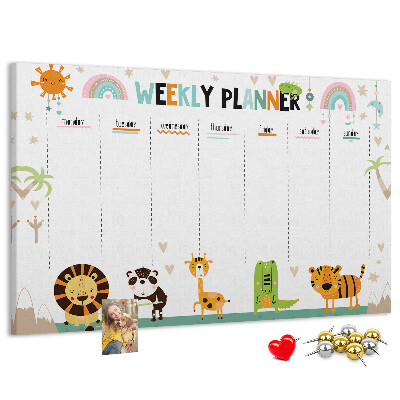 Tablero de anuncios planificador semanal colorido con animales