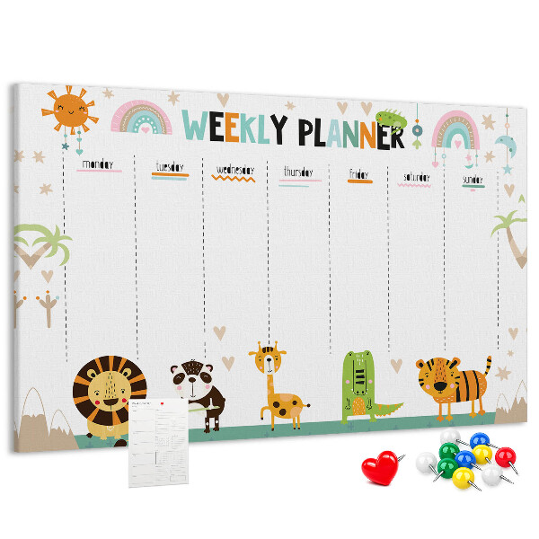 Tablero de anuncios planificador semanal colorido con animales