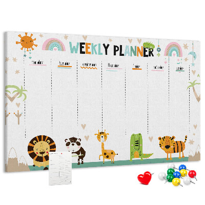Tablero de anuncios planificador semanal colorido con animales