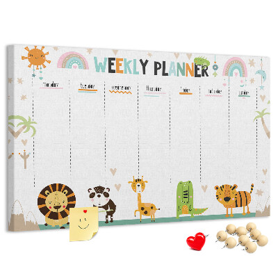 Tablero de anuncios planificador semanal colorido con animales