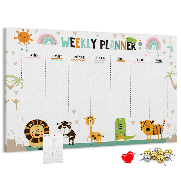 Tablero de anuncios planificador semanal colorido con animales
