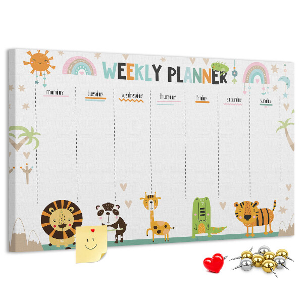 Tablero de anuncios planificador semanal colorido con animales