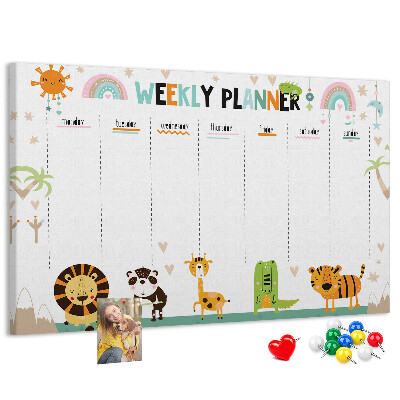 Tablero de anuncios planificador semanal colorido con animales