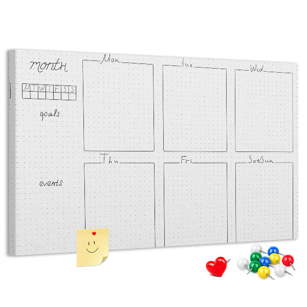 Tablero de corcho decorado con diseño de cuadrícula para organizar el tiempo