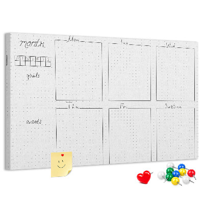 Tablero de corcho decorado con diseño de cuadrícula para organizar el tiempo