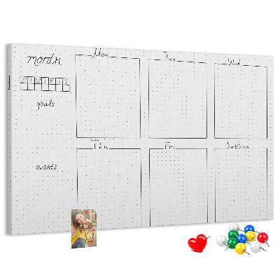 Tablero de corcho decorado con diseño de cuadrícula para organizar el tiempo