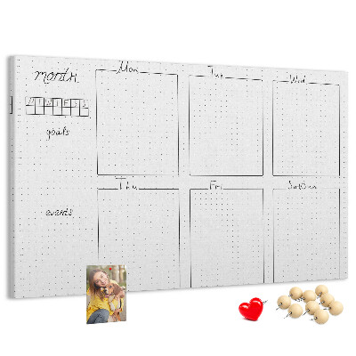 Tablero de corcho decorado con diseño de cuadrícula para organizar el tiempo