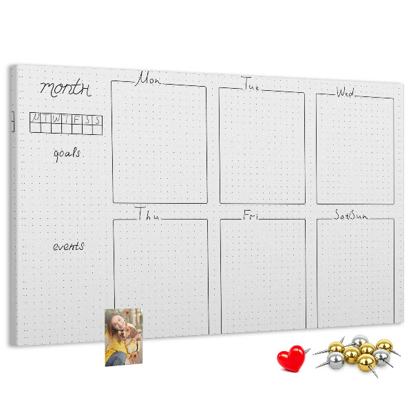 Tablero de corcho decorado con diseño de cuadrícula para organizar el tiempo