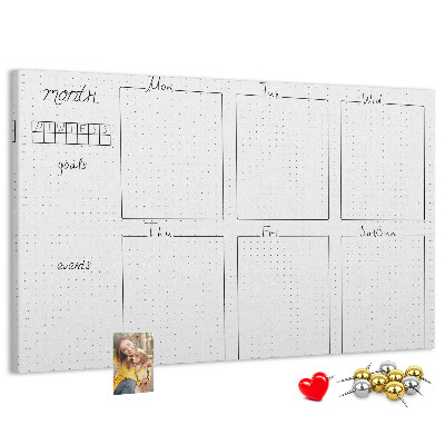 Tablero de corcho decorado con diseño de cuadrícula para organizar el tiempo