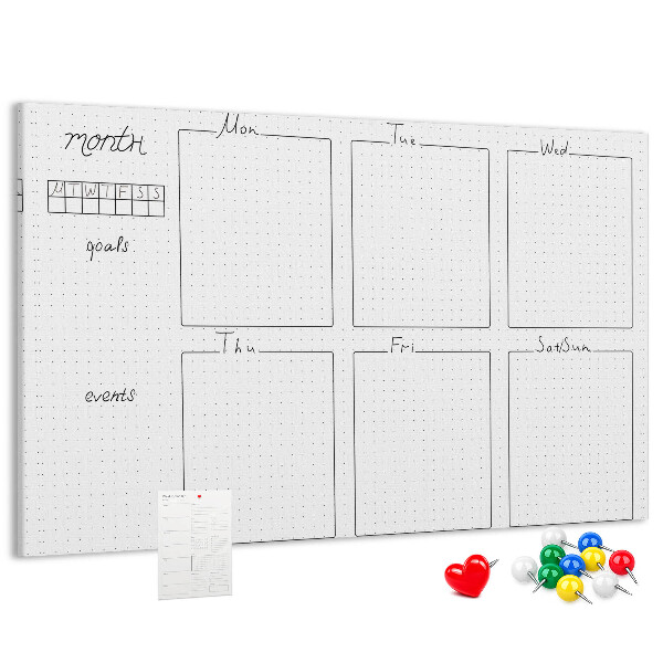 Tablero de corcho decorado con diseño de cuadrícula para organizar el tiempo