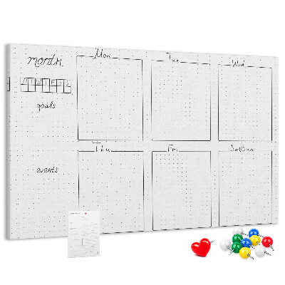 Tablero de corcho decorado con diseño de cuadrícula para organizar el tiempo