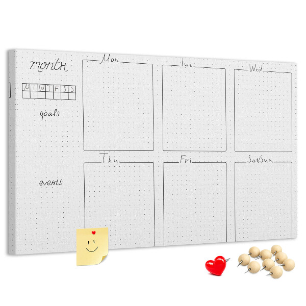 Tablero de corcho decorado con diseño de cuadrícula para organizar el tiempo