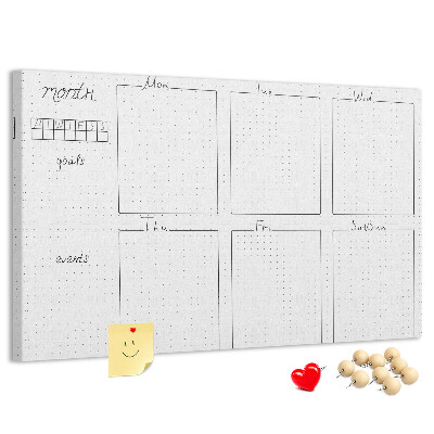 Tablero de corcho decorado con diseño de cuadrícula para organizar el tiempo