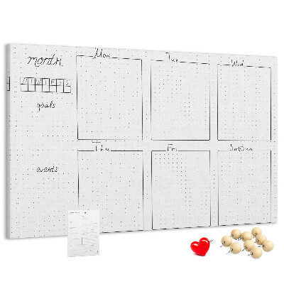 Tablero de corcho decorado con diseño de cuadrícula para organizar el tiempo