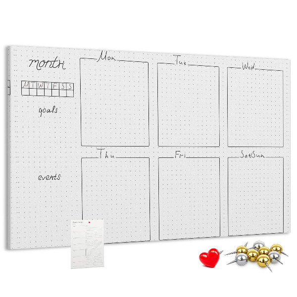 Tablero de corcho decorado con diseño de cuadrícula para organizar el tiempo