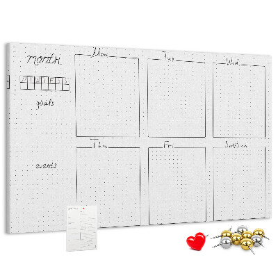 Tablero de corcho decorado con diseño de cuadrícula para organizar el tiempo