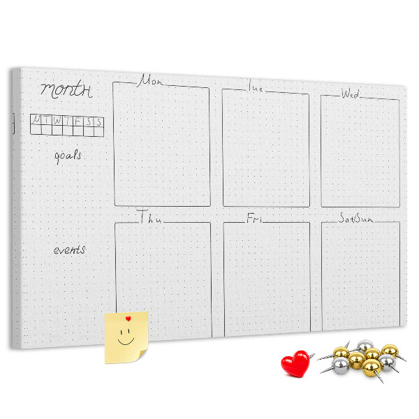 Tablero de corcho decorado con diseño de cuadrícula para organizar el tiempo