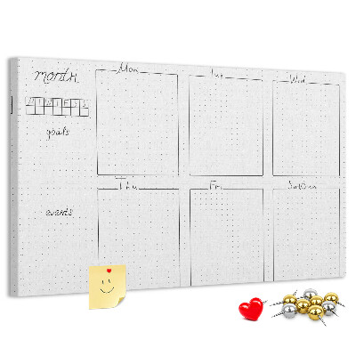 Tablero de corcho decorado con diseño de cuadrícula para organizar el tiempo