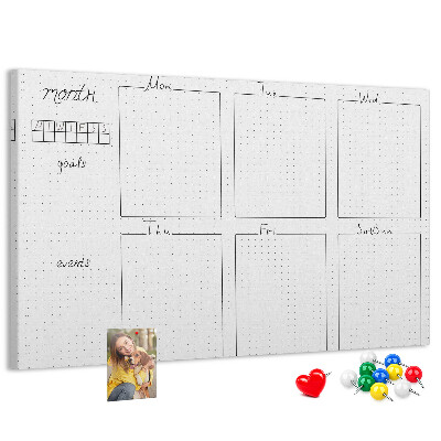 Tablero de corcho decorado con diseño de cuadrícula para organizar el tiempo