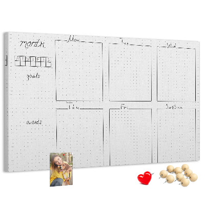 Tablero de corcho decorado con diseño de cuadrícula para organizar el tiempo