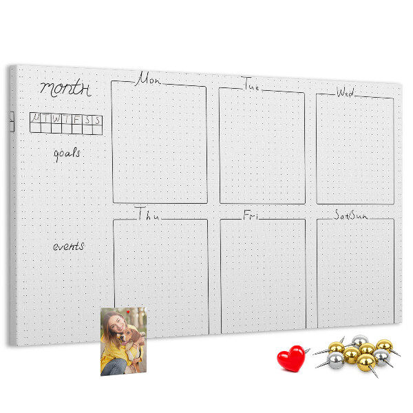 Tablero de corcho decorado con diseño de cuadrícula para organizar el tiempo