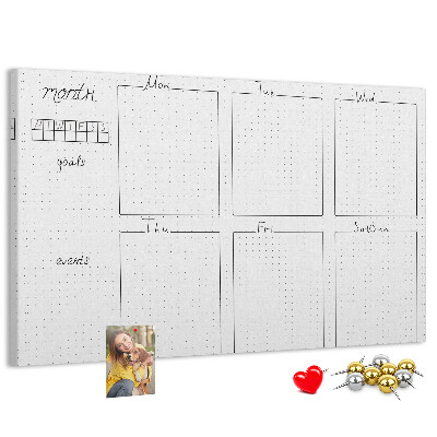 Tablero de corcho decorado con diseño de cuadrícula para organizar el tiempo