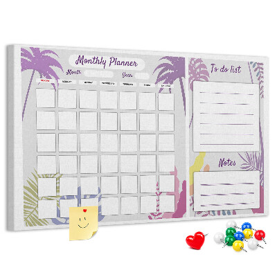 Tablero de anuncios Calendario mensual con motivo de plantas tropicales