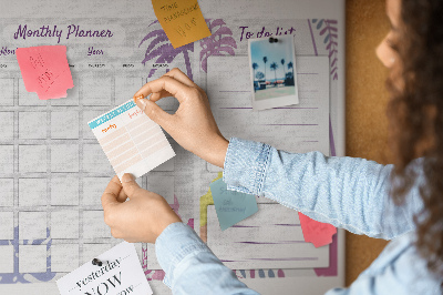Tablero de anuncios calendario mensual con diseño de plantas tropicales