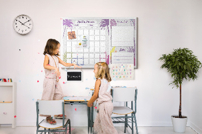Tablero de anuncios calendario mensual con diseño de plantas tropicales