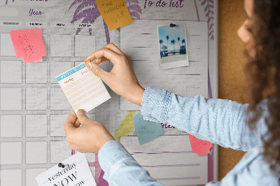 Tablero de anuncios calendario mensual con diseño de plantas tropicales