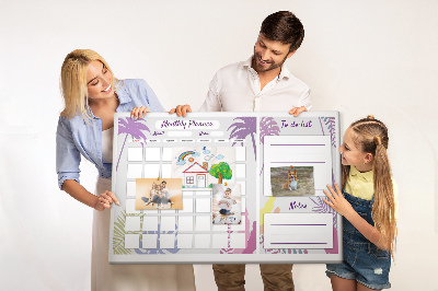 Tablero de anuncios calendario mensual con diseño de plantas tropicales