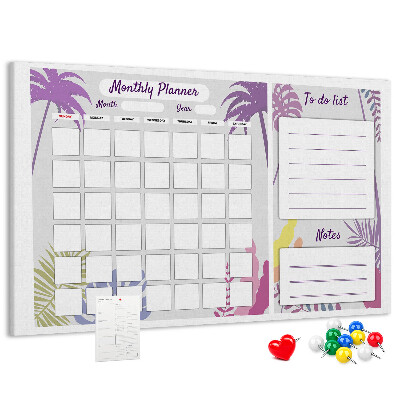 Tablero de anuncios calendario mensual con diseño de plantas tropicales