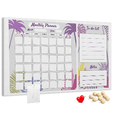 Tablero de anuncios calendario mensual con diseño de plantas tropicales