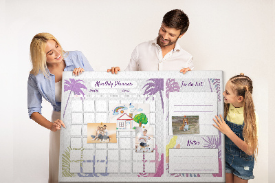 Tablero de anuncios calendario mensual con diseño de plantas tropicales