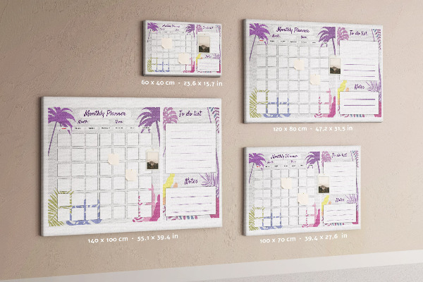 Tablero de anuncios calendario mensual con diseño de plantas tropicales