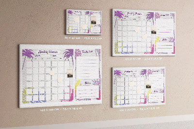 Tablero de anuncios calendario mensual con diseño de plantas tropicales