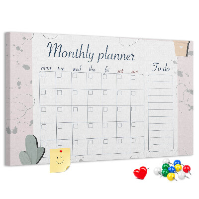 Pizarra de corcho Agenda mensual con detalles de plantas.