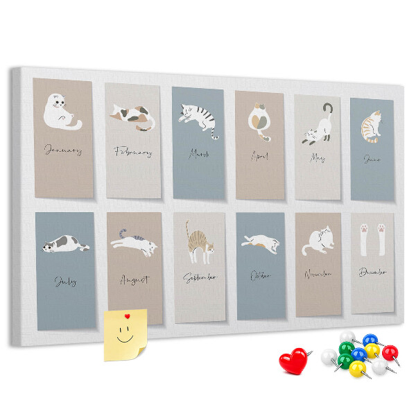 Pizarra de corcho con calendario de ilustraciones de mascotas
