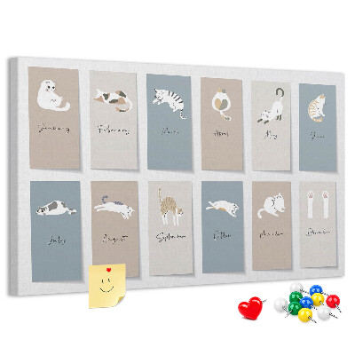 Pizarra de corcho con calendario de ilustraciones de mascotas
