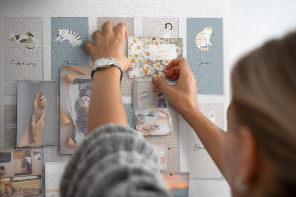 Pizarra de corcho con calendario de ilustraciones de mascotas