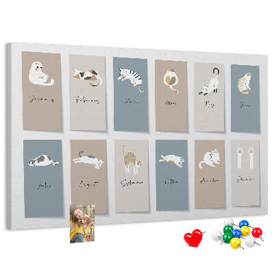 Pizarra de corcho con calendario de ilustraciones de mascotas