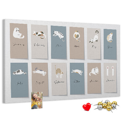 Pizarra de corcho con calendario de ilustraciones de mascotas