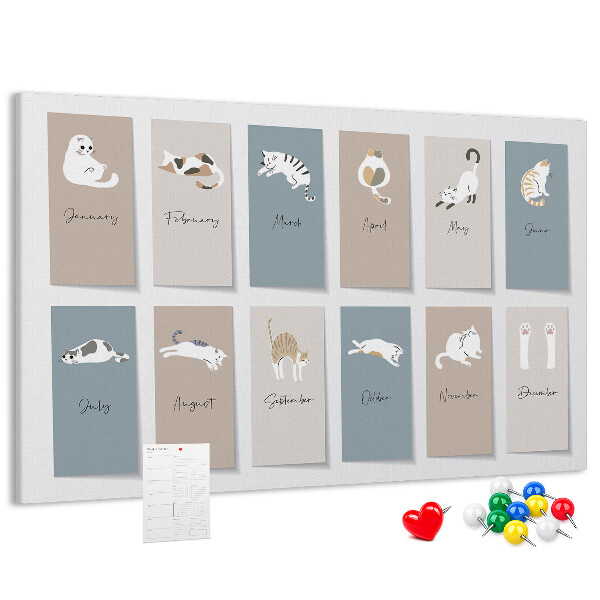 Pizarra de corcho con calendario de ilustraciones de mascotas