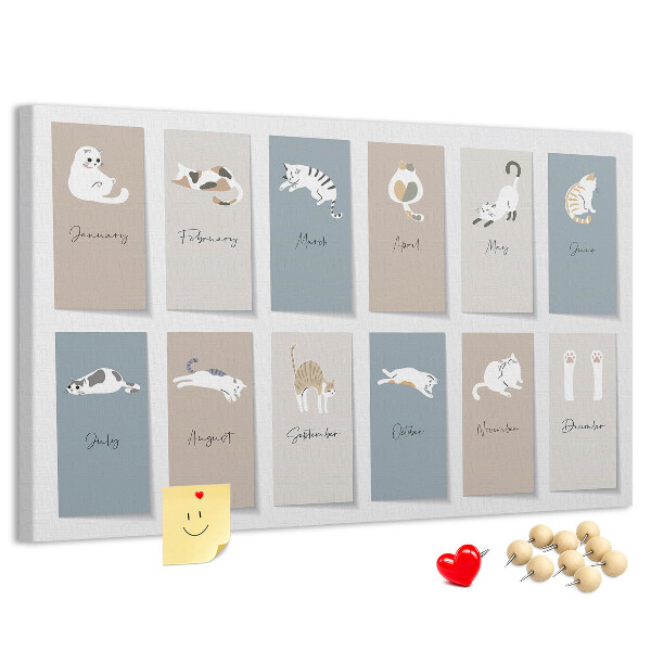 Pizarra de corcho con calendario de ilustraciones de mascotas