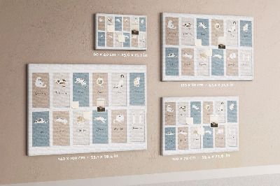 Pizarra de corcho con calendario de ilustraciones de mascotas